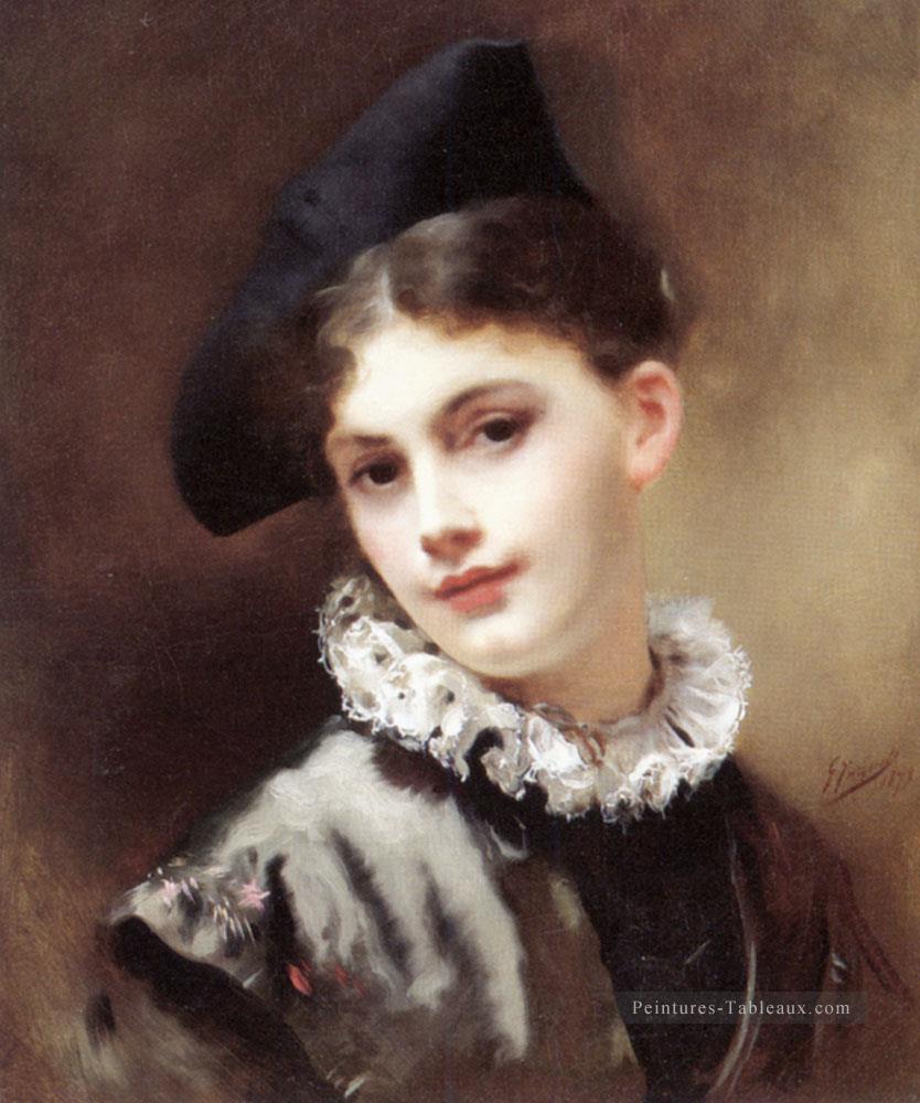 Un sourire Coquettish dame portrait Gustave Jean Jacquet Peintures à l'huile